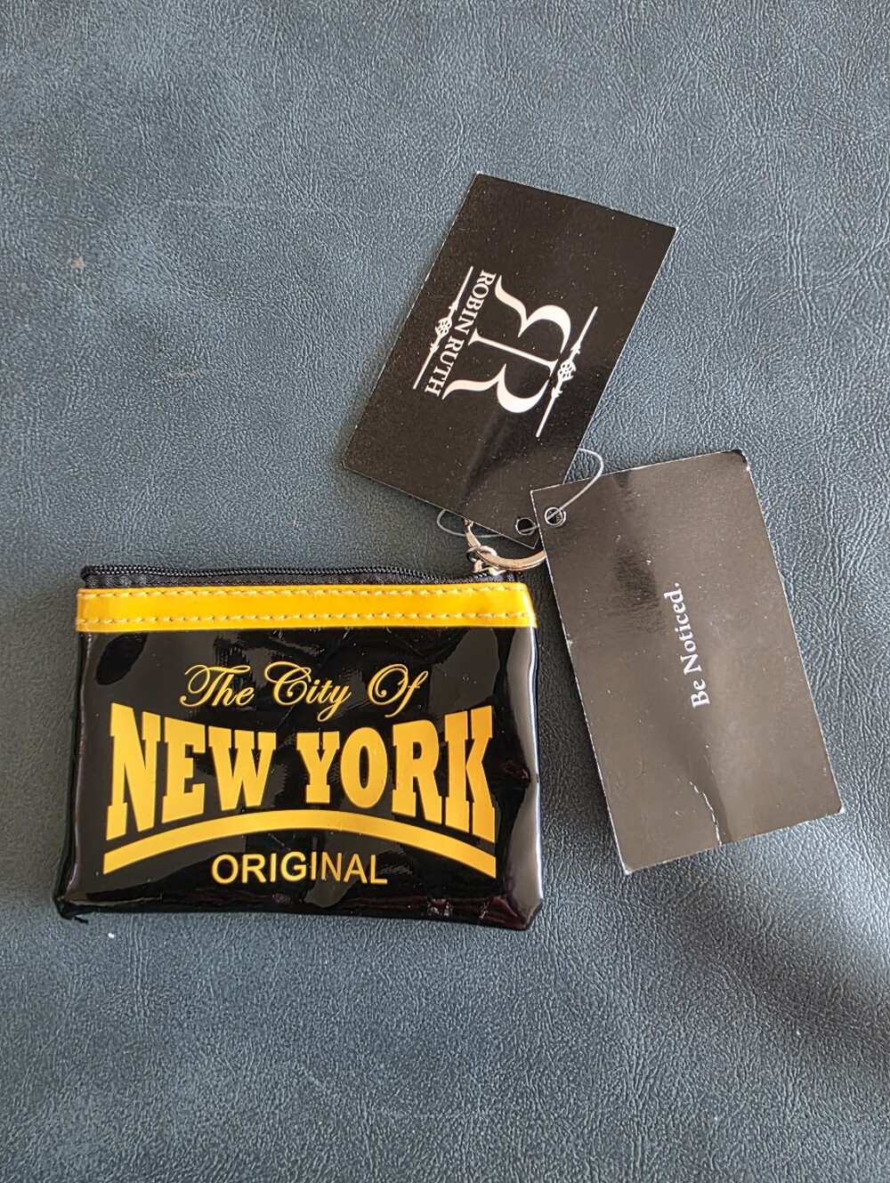 Robin Ruth Black and Yellow Patent Zip Coin Pouch